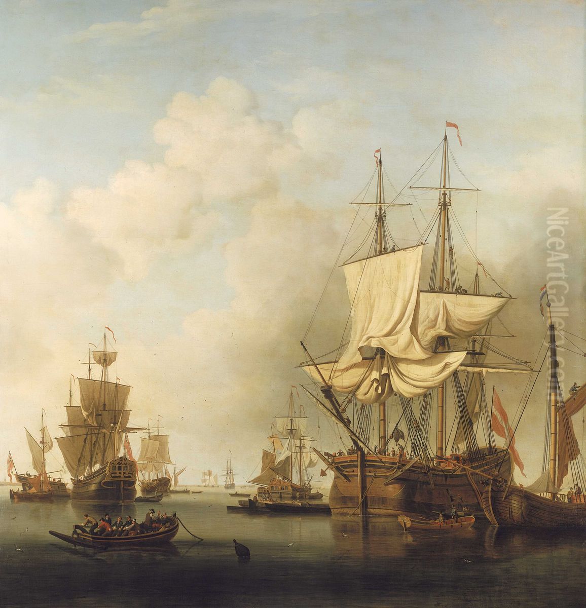 A Danish Timber Bark Getting Under Way Oil Painting by Samuel Scott