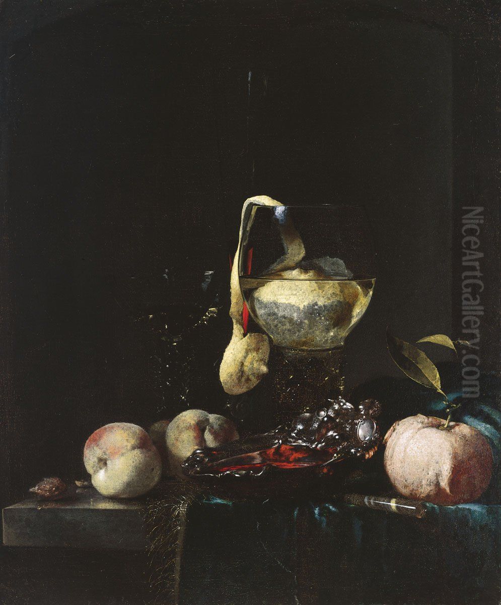 Still Life with Glasses and a Silver Bowl Oil Painting by Willem Kalf