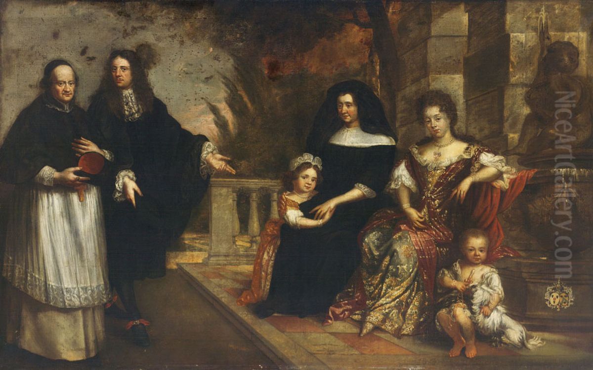Family Group in a Garden Oil Painting by Theodoor Boeyermans