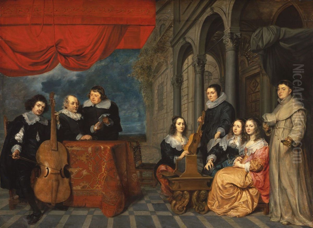 Portrait of the Duarte family Oil Painting by Gonzales Coques