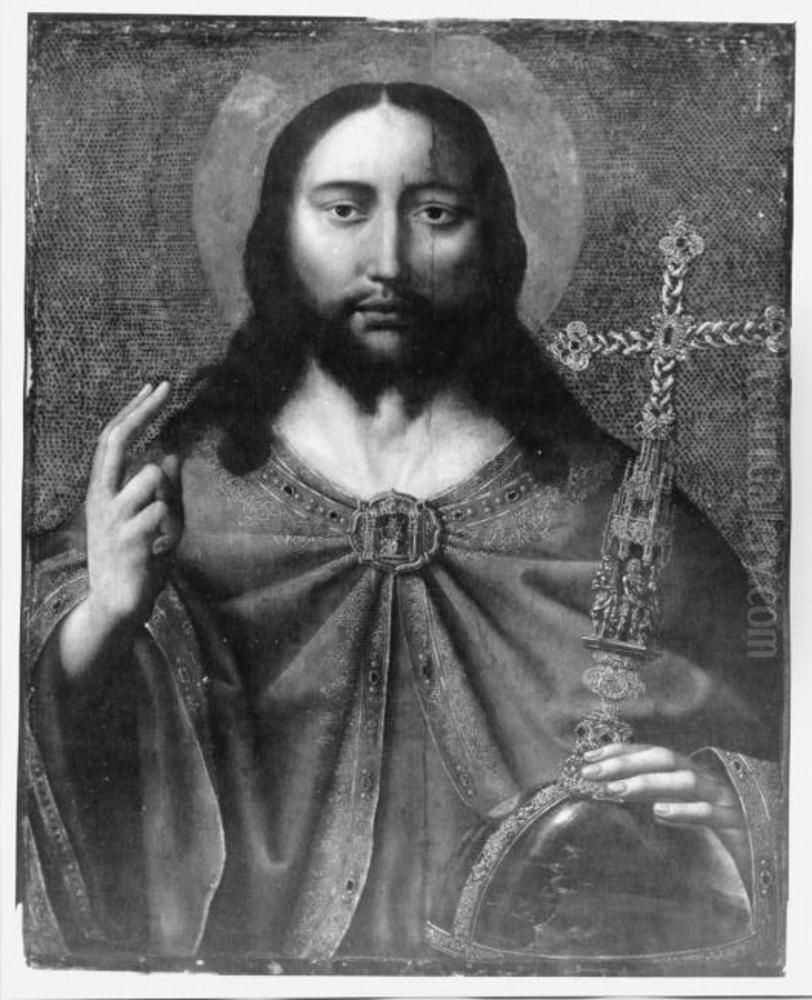 Salvator Mundi (Christ Blessing) Oil Painting by Quinten Metsys