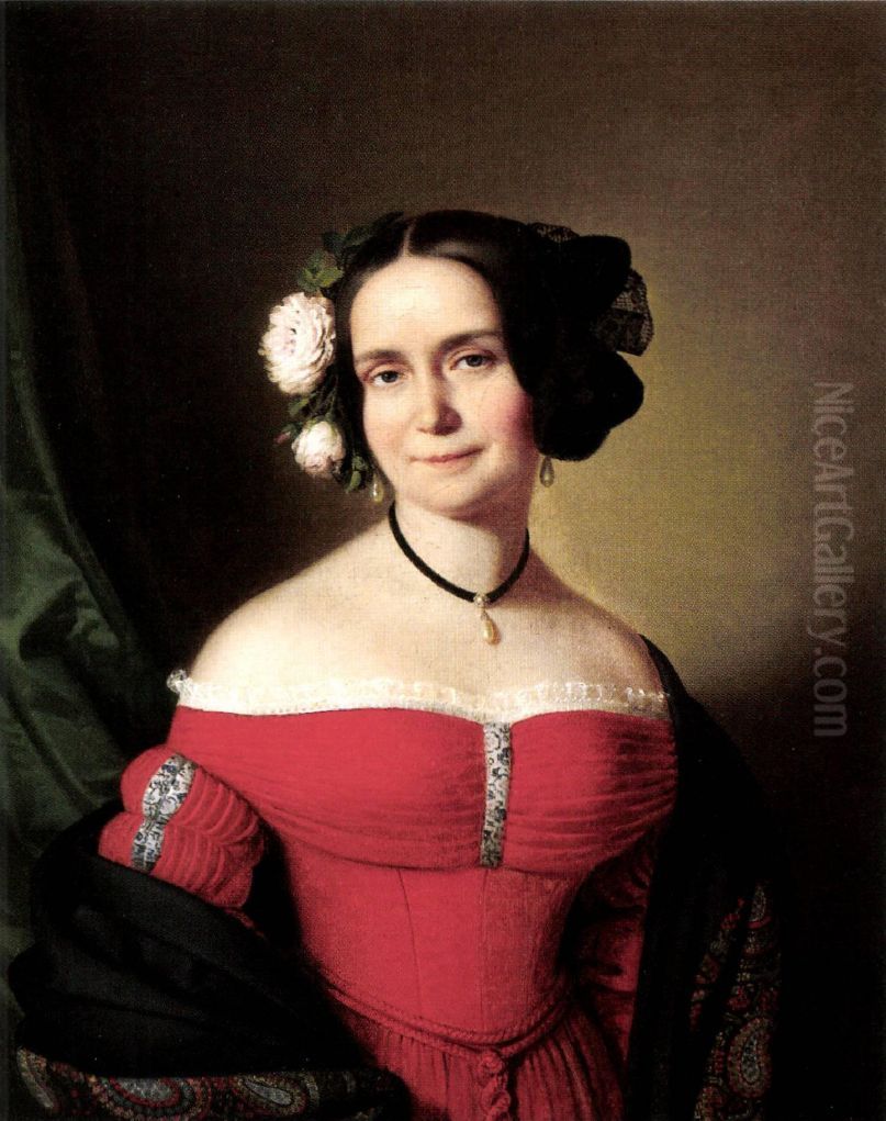 Woman in a Red Dress Oil Painting by Anton Einsle