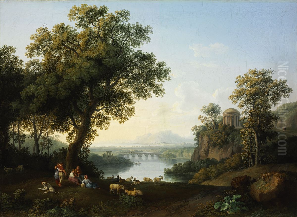Riverside Landscape Oil Painting by Jacob Philipp Hackert