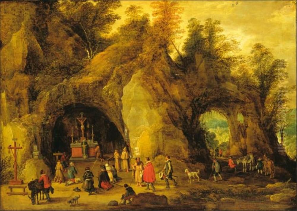 Divine Service in a Rock Grotto Oil Painting by Joos de Momper the Younger