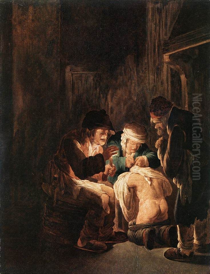 Flea Hunting at Candlelight Oil Painting by Andries Both