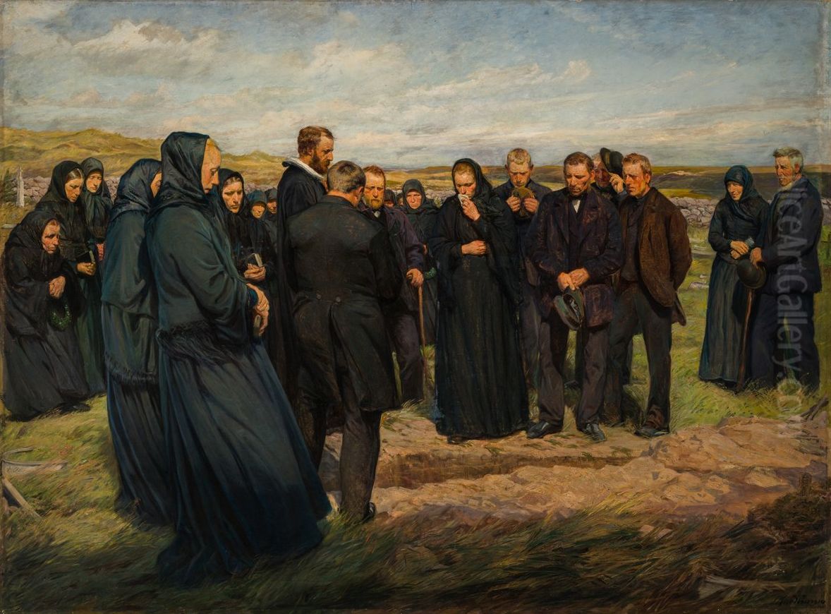 En hedebegravelse Oil Painting by Knud Larsen