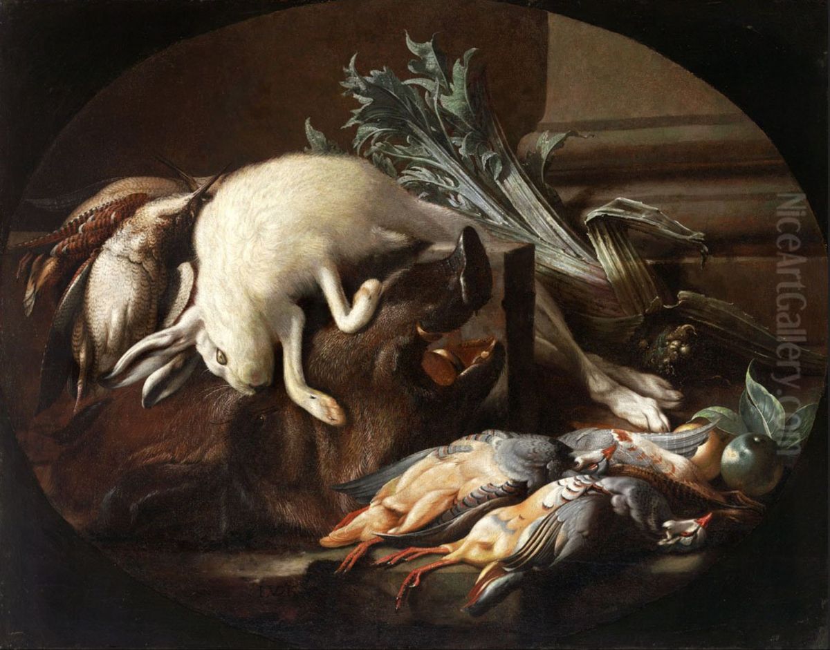 Still Life with Hare and Game-Fowl Oil Painting by Jacob van der (Giacomo da Castello) Kerckhoven