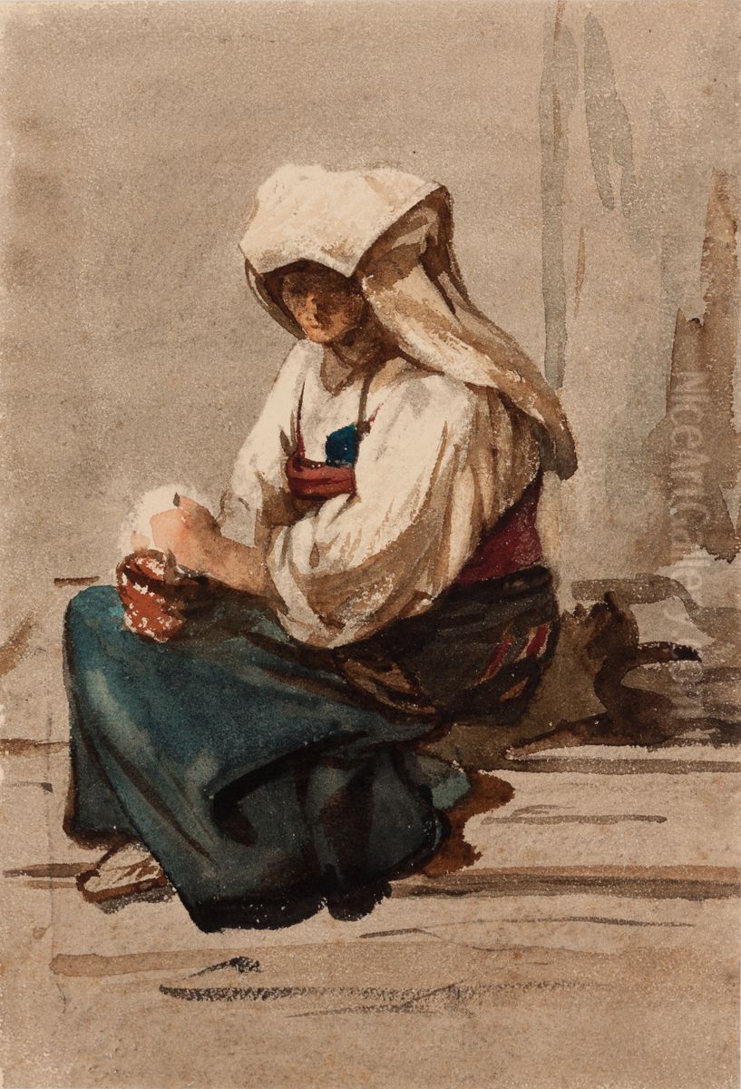 Italian Woman Oil Painting by Julie Wilhelmine Hagen-Schwarz
