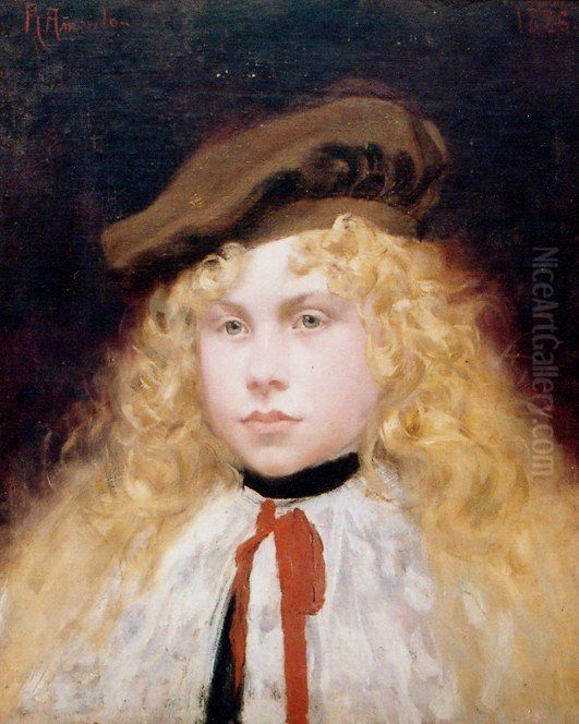 Portrait of a boy Oil Painting by Rodolfo Amoedo