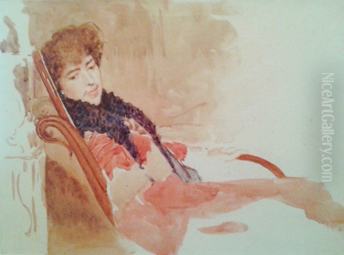Study of female figure sitting in rocking chair Oil Painting by Rodolfo Amoedo