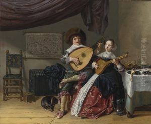 A SELF PORTRAIT OF THE ARTIST WITH HIS WIFE, JUDITH LEYSTER, PROBABLY THEIR MARRIAGE PORTRAIT