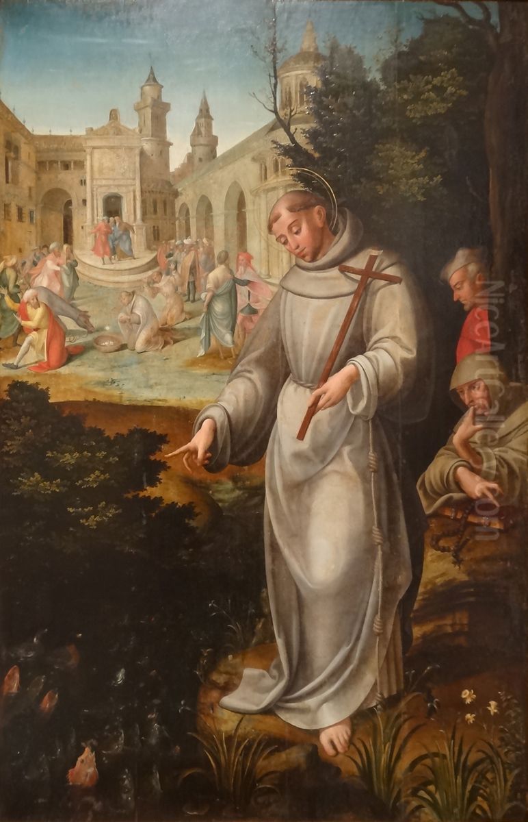 Santo Antonio pregando aos peixes Oil Painting by Garcia Fernandes
