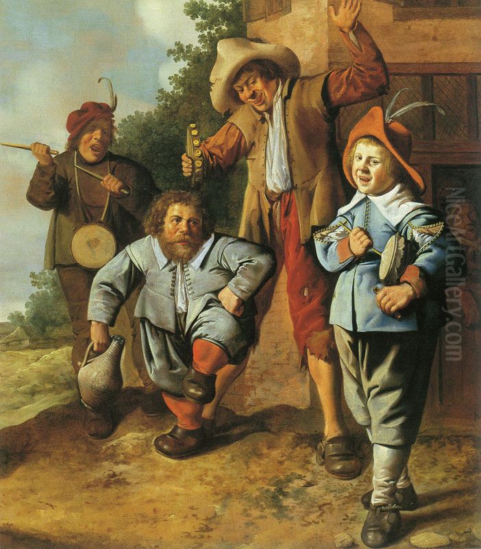 Young Musicians and a Dancing Dwarf Oil Painting by Jan Miense Molenaer