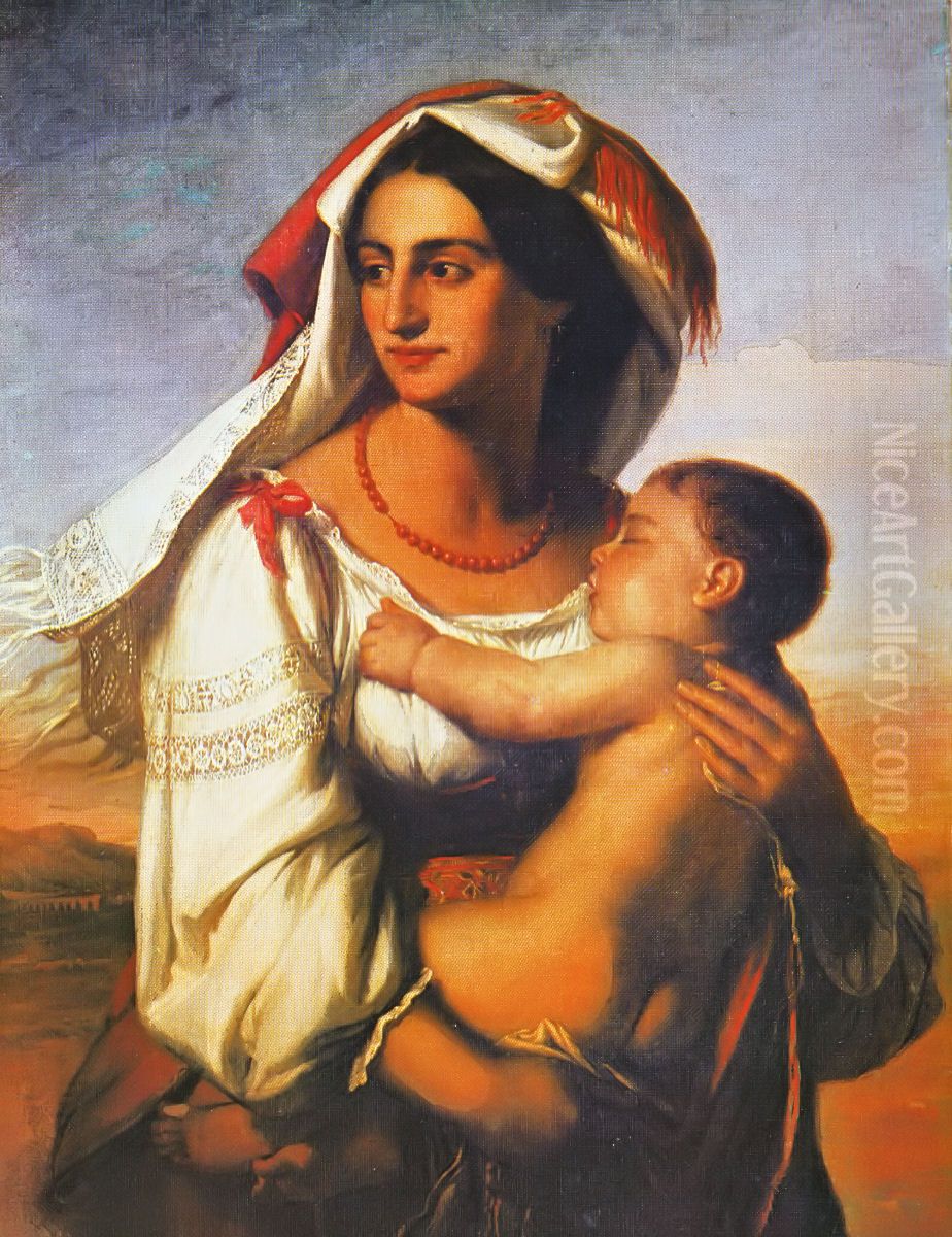Italian Woman Oil Painting by Mihaly Kovacs