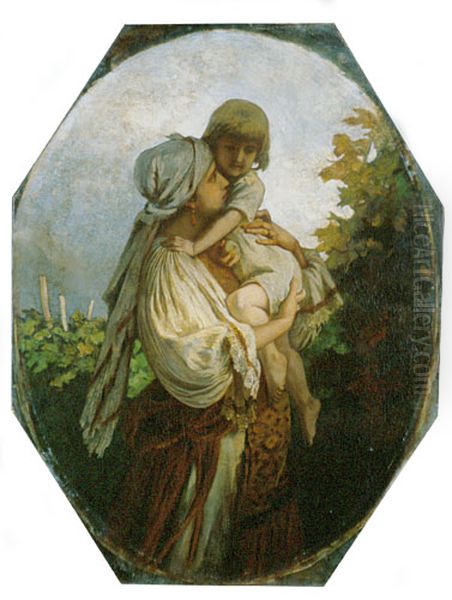 Happy Mother Oil Painting by Bertalan Szekely