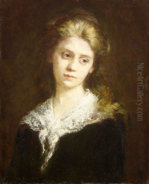 Young Woman with Her Hair Untied Oil Painting by Bertalan Szekely