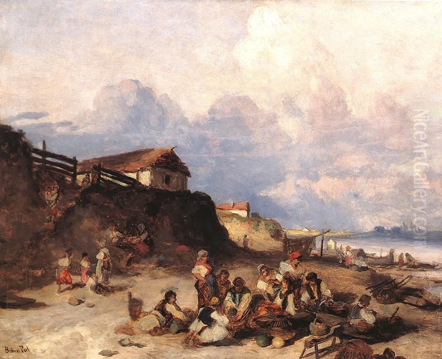 Scene at the Bank of River Tisza Oil Painting by Pal Bohm