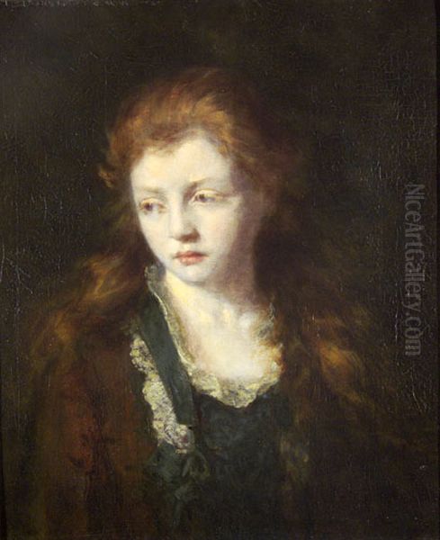 Red Haired Girl Oil Painting by Bertalan Szekely