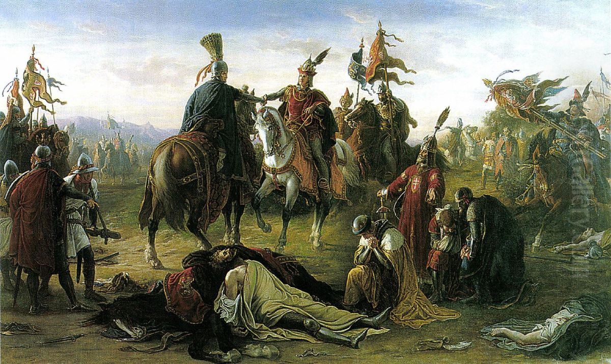 The Meeting of King Ladislas IV and Rudolph of Habsburg on the Battlefield of Marchfeld Oil Painting by Mor Than