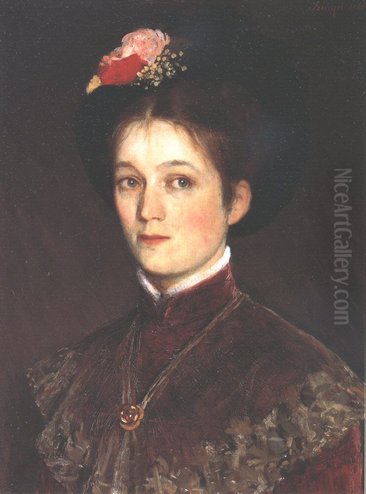portrait of the painted wife Oil Painting by Pal Szinyei Merse
