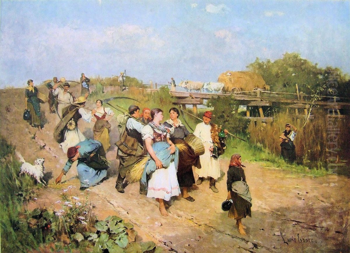 Harvesters Returning Home Oil Painting by Lajos Deak Ebner