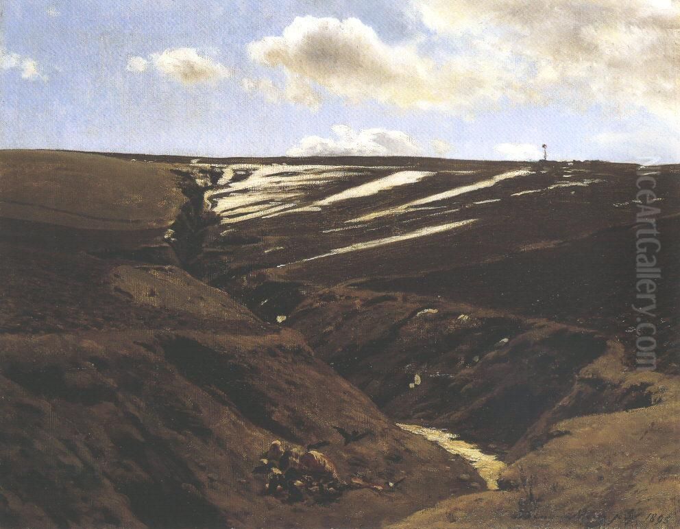 Thawing Snow Oil Painting by Pal Szinyei Merse