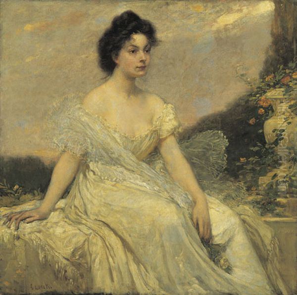 Kornelia Lotz in White Oil Painting by Karoly Lotz