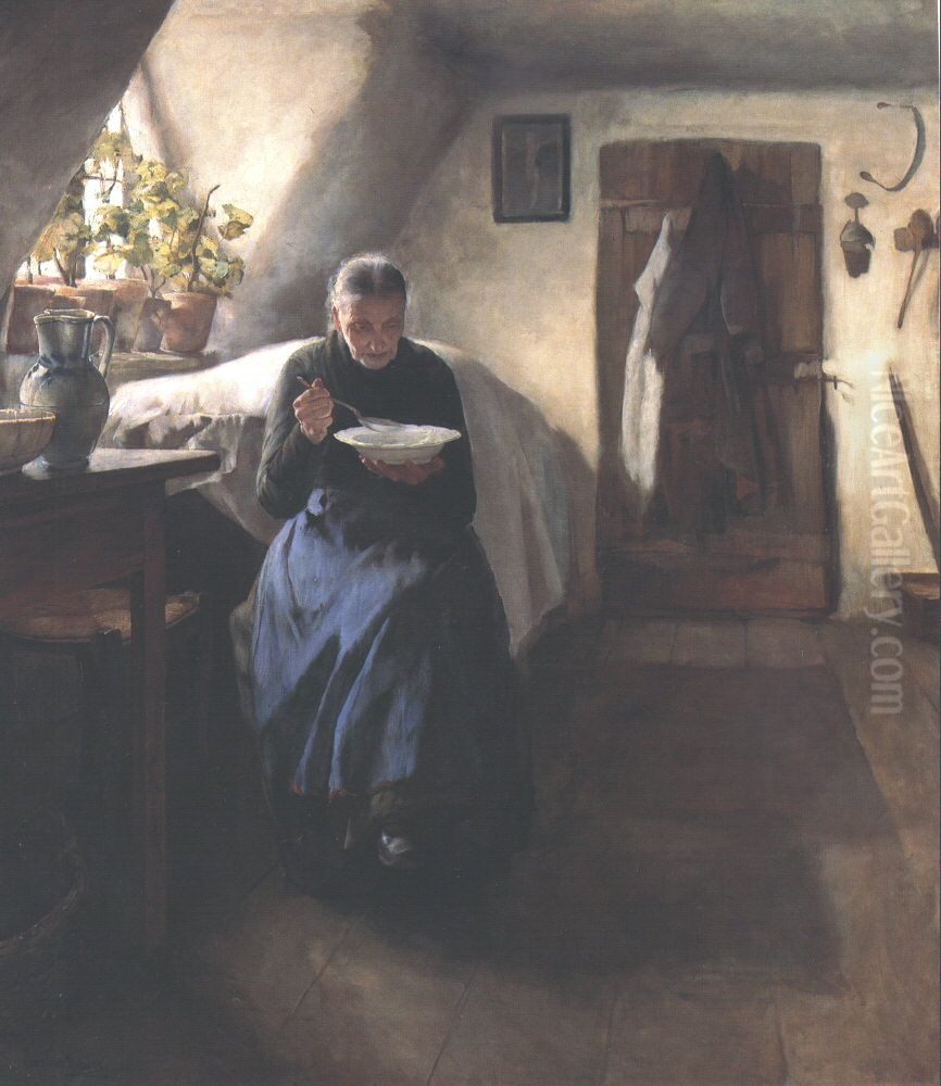 The Poor Woman's Home Oil Painting by Tivadar Zemplenyi