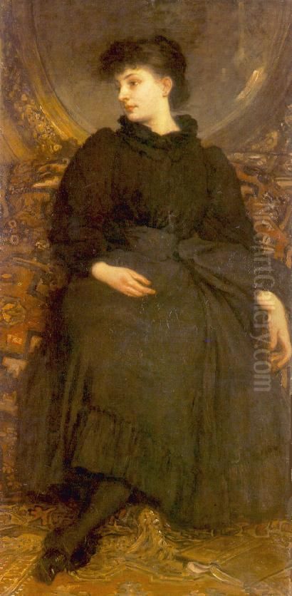 Kornelia Lotz Dressed in Black Oil Painting by Karoly Lotz