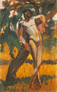 Nude Boy Leaning against a Tree