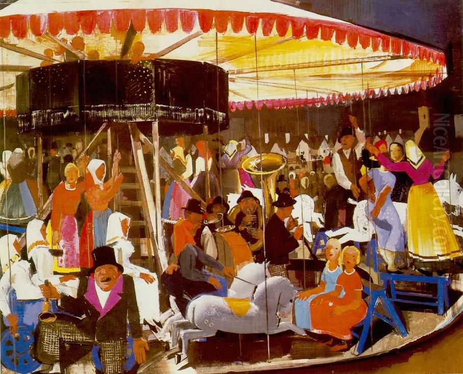 Carousel Oil Painting by Vilmos Aba-Novak