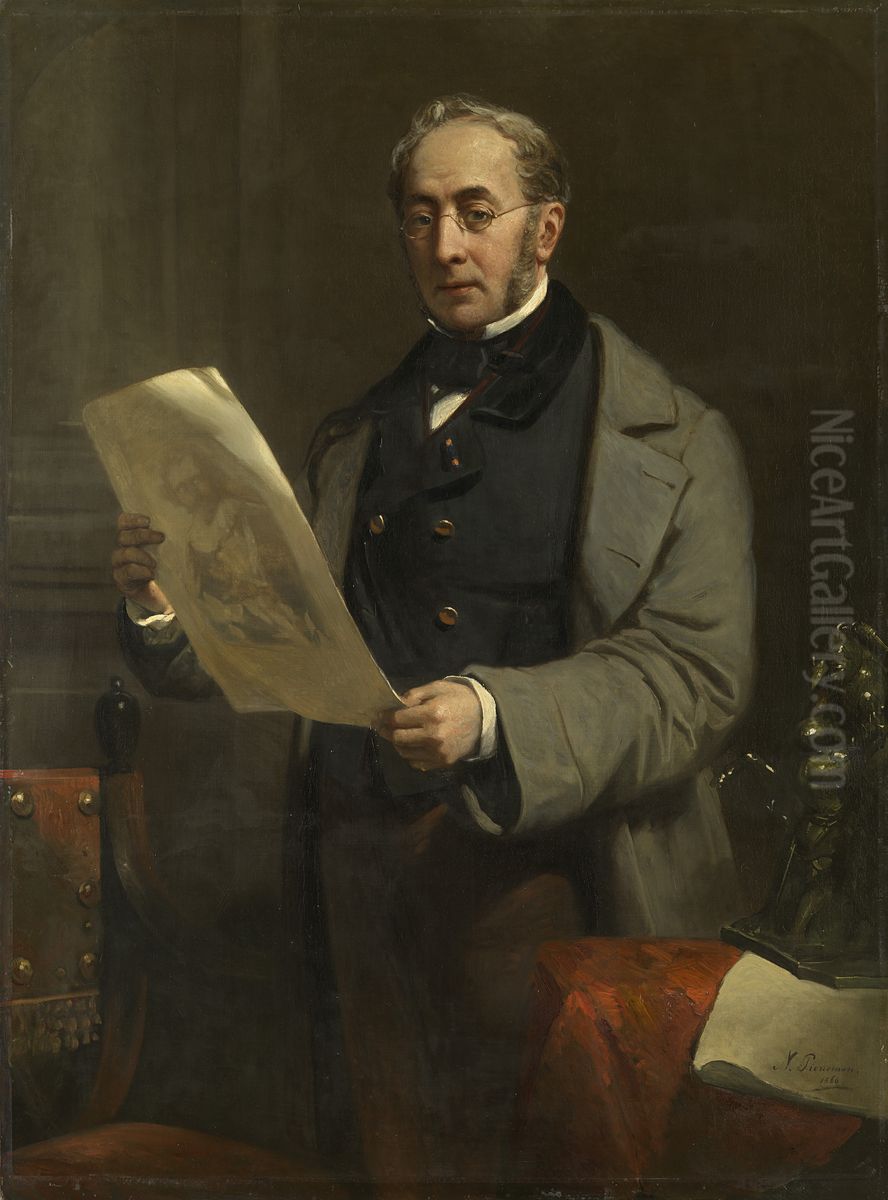 Portret van Jacob de Vos Jbzn (1803-1878). Kunstverzamelaar en eigenaar van de Historische Galerij De Vos te Amsterdam Oil Painting by Nicolaas Pieneman