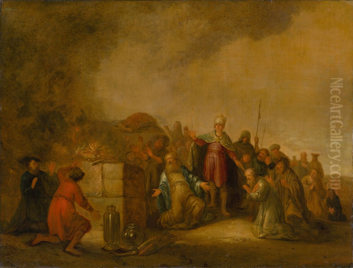 Eliasova obet bohovi Baalovi na hore Karmel Oil Painting by Jacob Willemsz de Wet