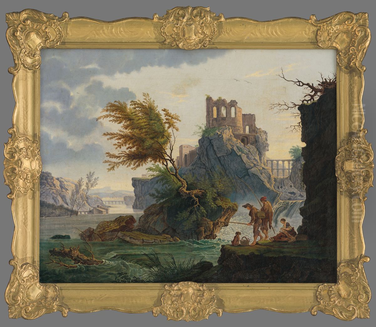 Rybari pod zrucaninou hradu (La peche a la ligne - kopia) Oil Painting by Joseph Vernet