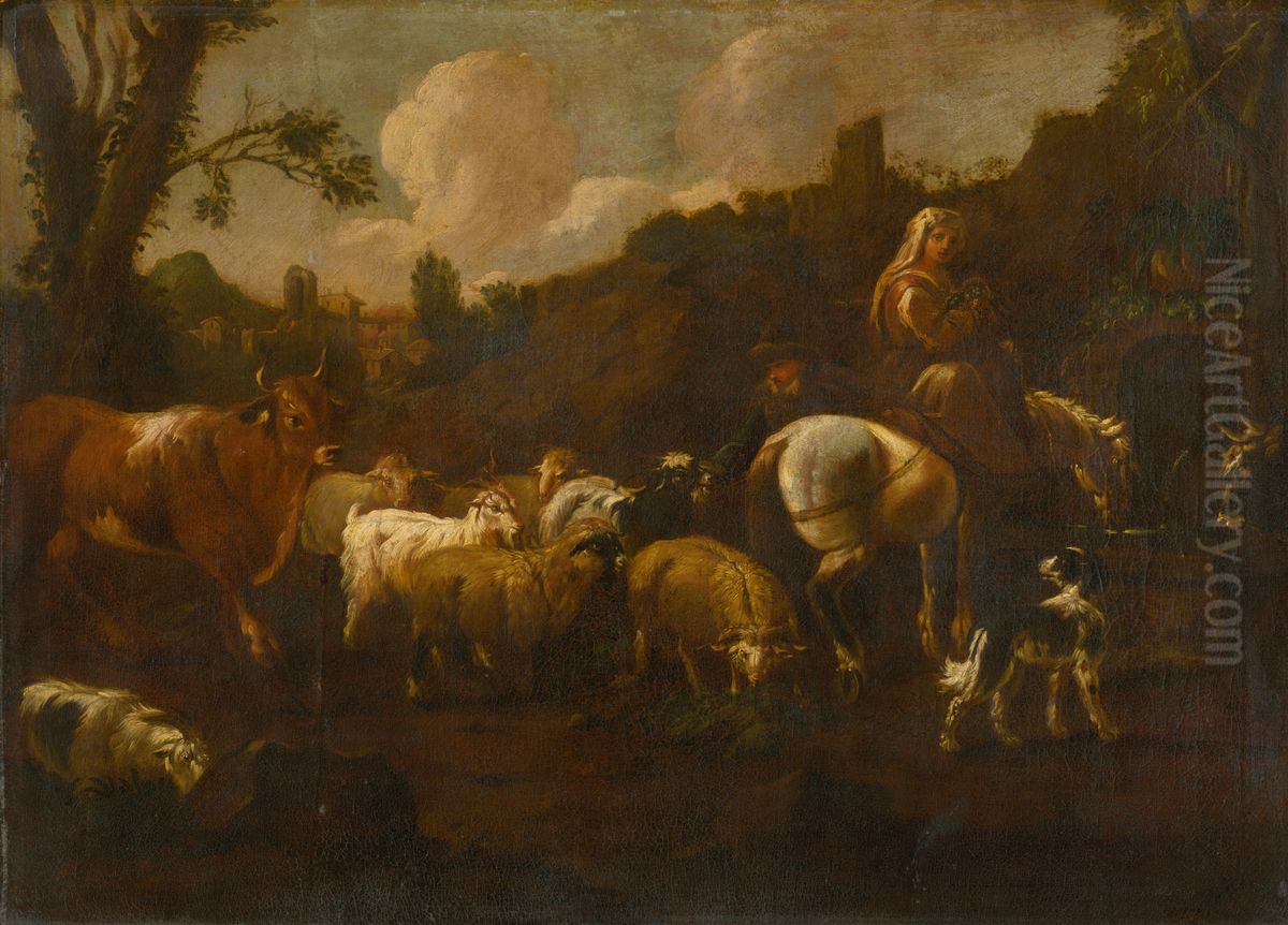 Napajanie stada Oil Painting by Philipp Peter Roos