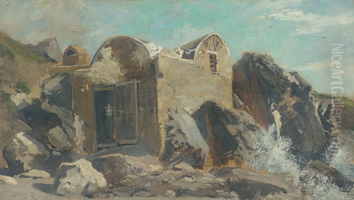 Krajina na Capri Oil Painting by August Ignaz Grosz