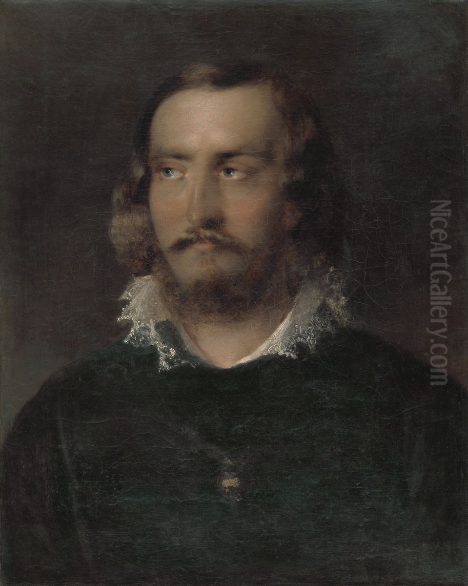 Portret muza s cipkovanym golierom Oil Painting by Ernest Zmetak Art Gallery
