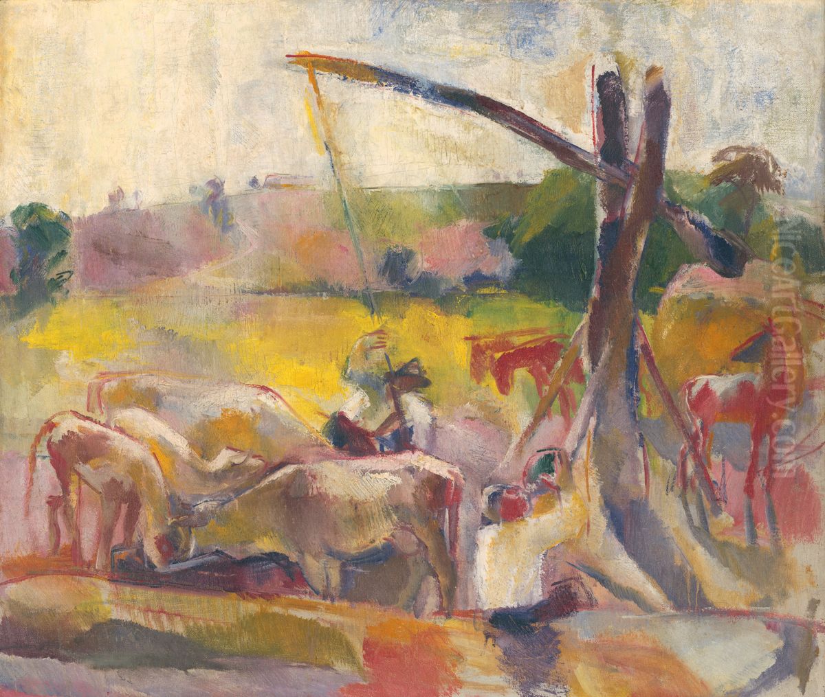 Napajanie krav Oil Painting by Vilmos Aba-Novak