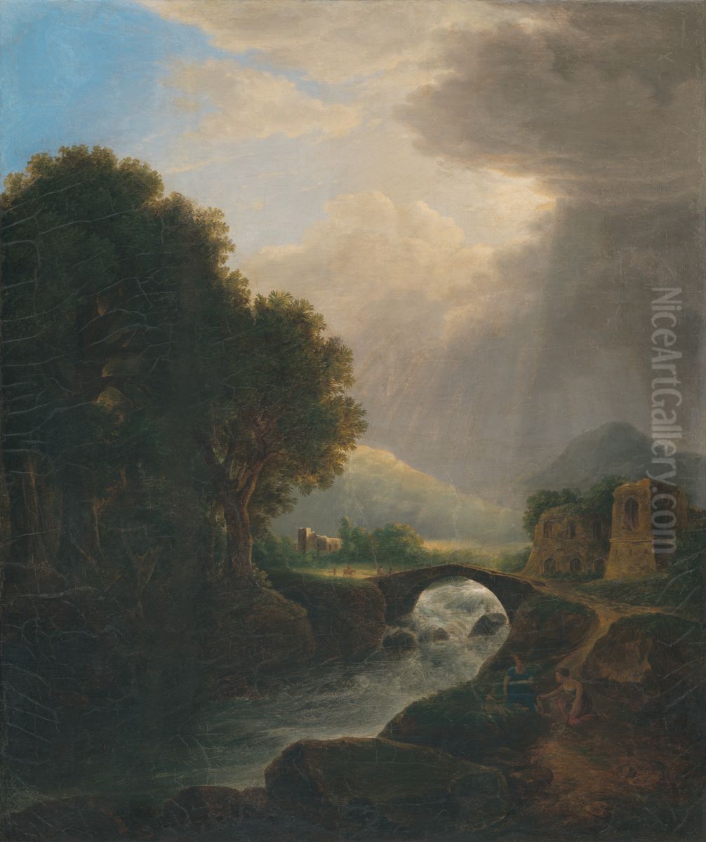 Romanticka krajina s mostom Oil Painting by Ernest Zmetak Art Gallery