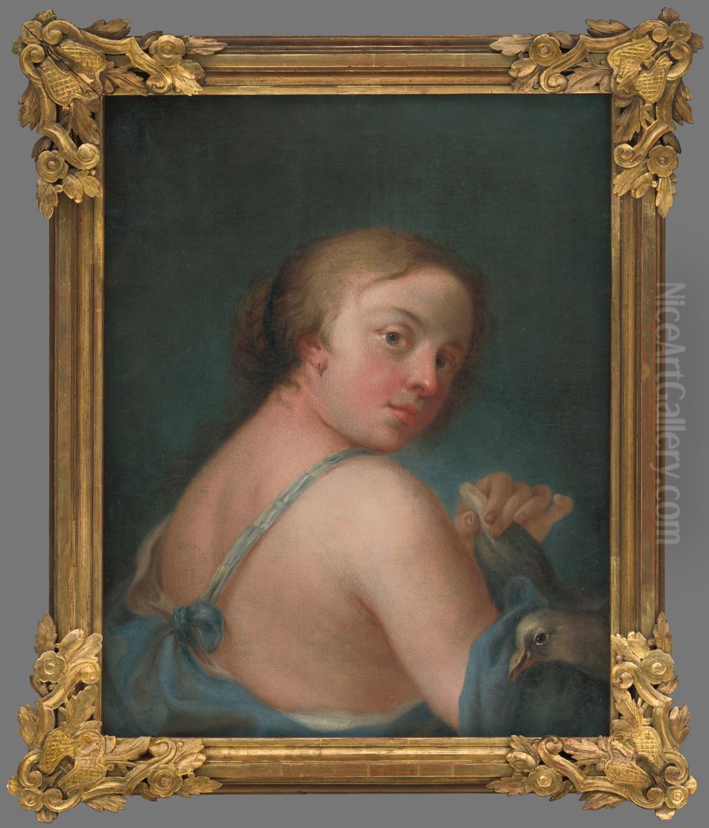 Dievca s holubicou Oil Painting by Wenzel Lorenz Reiner