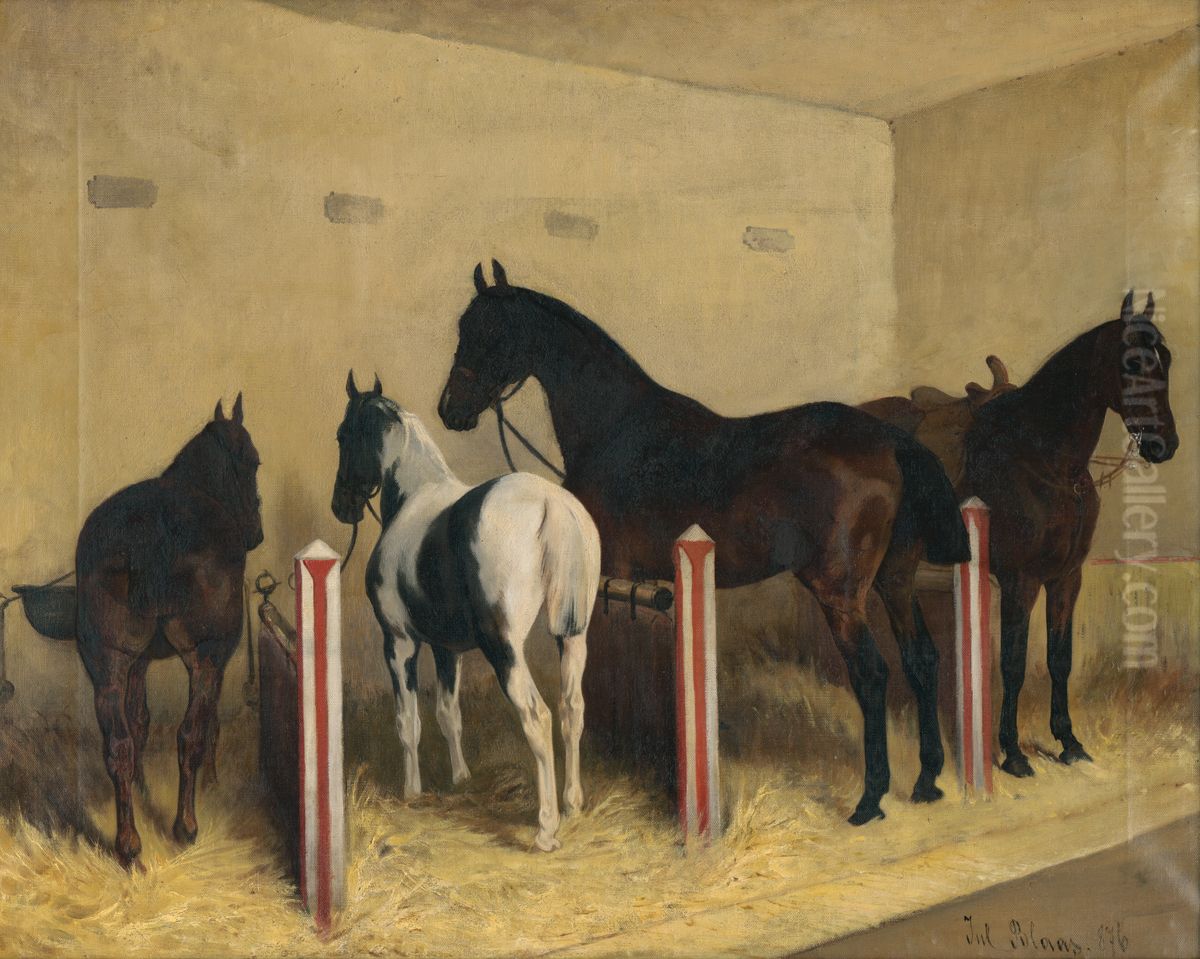 Kone v stajni Oil Painting by Julius von Blaas