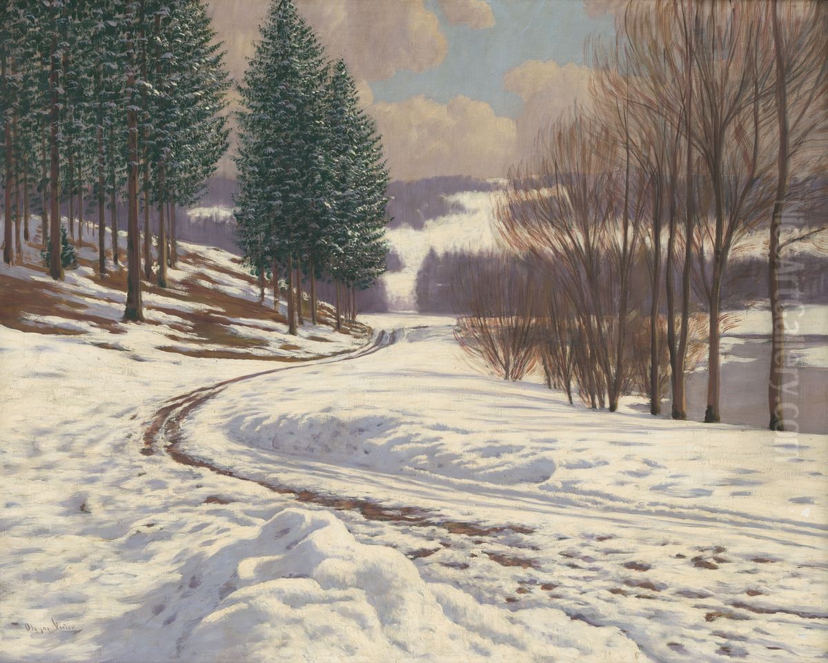 Winter Landscape Oil Painting by Viktor Olgyai
