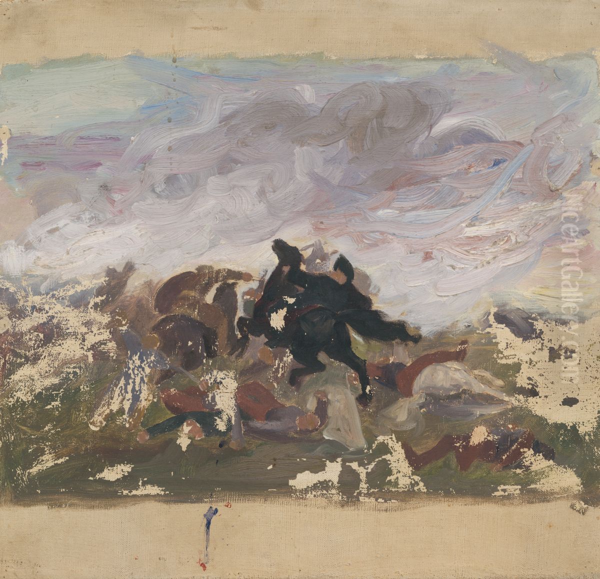 Jazdci na koni Oil Painting by Jozef Hanula