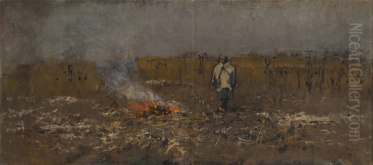 Jesenny ohnik Oil Painting by Laszlo Mednyanszky
