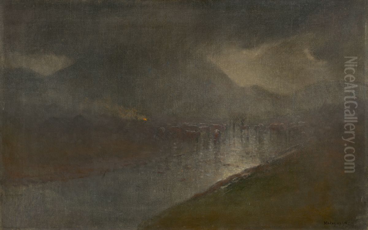 Sumrak v udoli rieky Poprad Oil Painting by Laszlo Mednyanszky