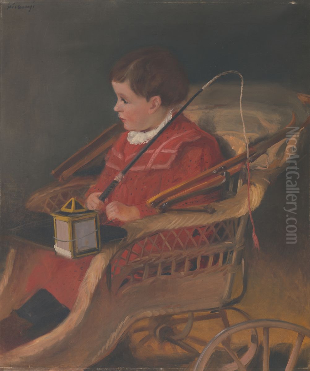 Podobizen chlapca v kociku Oil Painting by Alexander Kubinyi