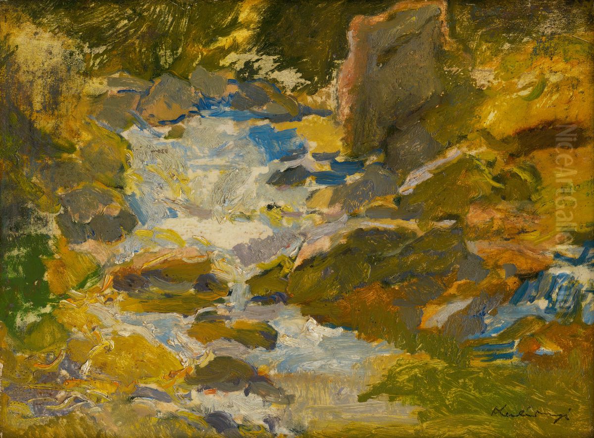 Lesny potok Oil Painting by Alexander Kubinyi