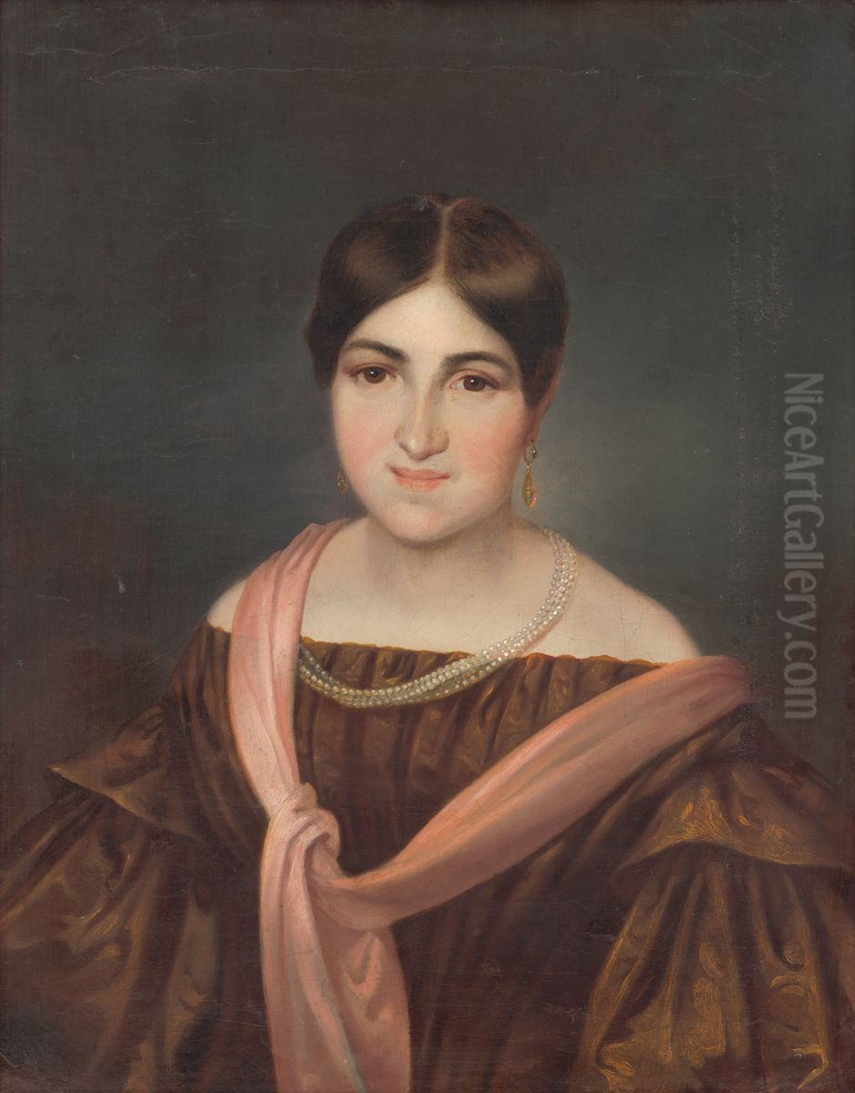 Dama v atlasovych satach s perlovym nahrdelnikom Oil Painting by Ferdinand Karl Theodor Christoph Peter von Lutgendorff