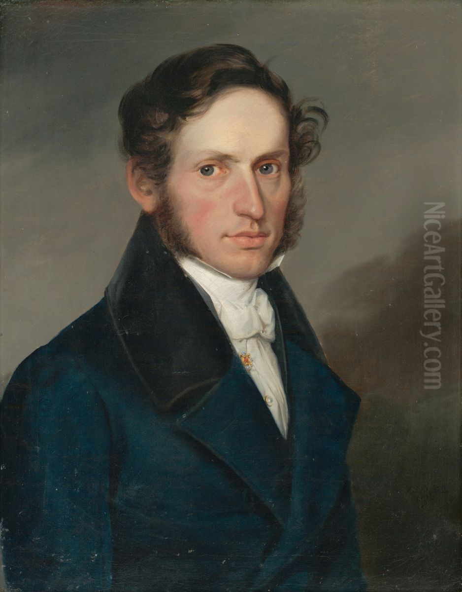 Muz v modrom redingote Oil Painting by Ferdinand Karl Theodor Christoph Peter von Lutgendorff
