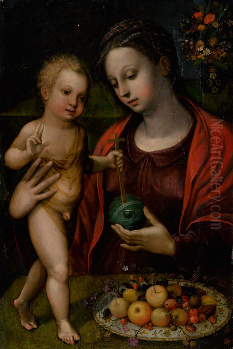 Madona s dietatom pri stole Oil Painting by Pieter Coecke Van Aelst
